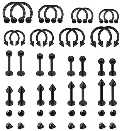 32PCS 16G Lip Rings Surgical Steel Snake Bite Jewelry Labret Jewelry Monroe Lip Barbell Ring Daith Tragus Helix Piercing Jewelry for Women Men 6mm/8mm/10mm/12mm