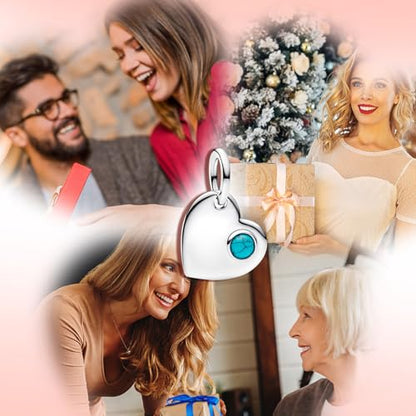 Birthstone Charm, Heart Charm Pendant Dangle with CZ, for Anniversary Birthday Mothers Valentines Day Christmas Graduation, for Yourself Family Mom Friend Girlfriend Sister Grandma - style: Dec.