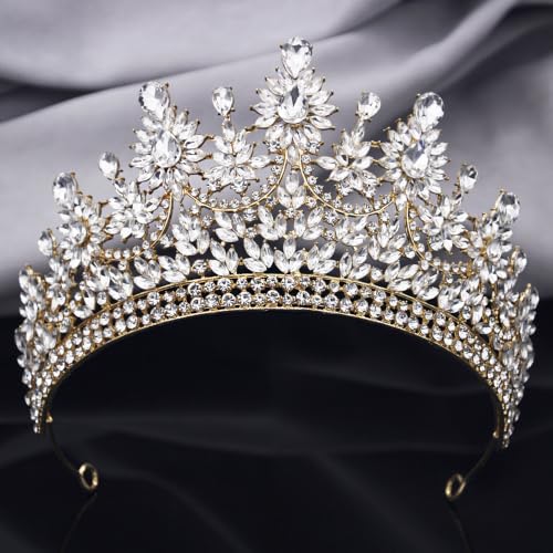Crowns and Tiaras Jewelry Set for Women.Wedding (Gold Green) | Wedding Crown, Necklace Earrings, Princess Queen Birthday Party, Pageant Bridal, Costume Accessories - color: Gold White