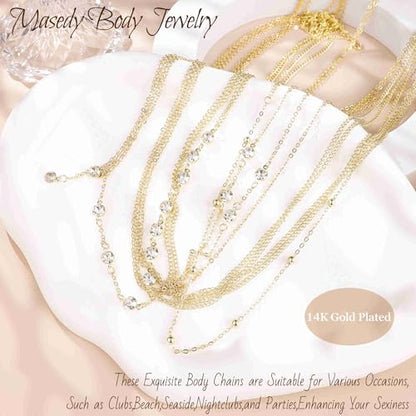 14K Gold Sexy Body Chains for Women Necklace Layered Bikini Bra Chain Crossover Belly Chain Rhinestone Summer Chest Chain Beach Prom Nightclub Body Chain Jewelry - style: Gold G