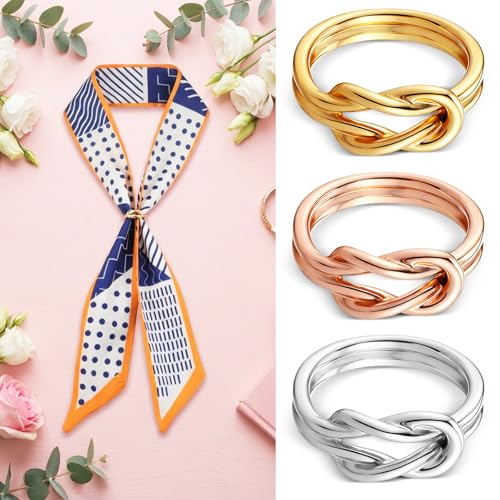 3 PCS Metal Scarf Ring, Double Layered Scarf Clips Silk Scarves Pin | Metal Shawl Buckles Scarfs Clasp Holder Decoration Accessories for Women T-Shirt Clasp Dress Clothing (Gold Silver Rose Gold)