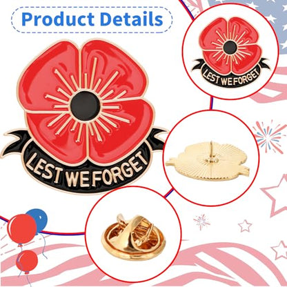 SANNIX 15Pcs Poppy Pins, Poppy Flower Brooch Pins Memorial Day Lapel Pins Lest We Forget Enamel Pins Veterans Day Badge - style: Poppy Pin