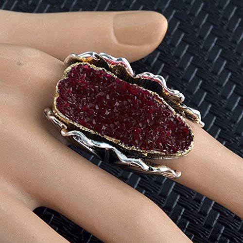 Retro Cocktail Statement Ring Antique Gold and Silver Tone Resin Stone Crystal Stacking Rings Cluster Statement Ring for Men Women - color: Red crystal ring, size: 6
