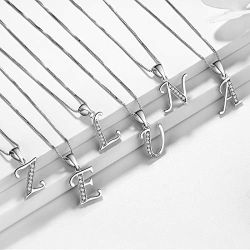 Aurora Tears Letter Necklace Initial 925 Sterling Silver Alphabet Pendant Crystal Name Gift Women Cubic Zirconia Jewelry - color: E