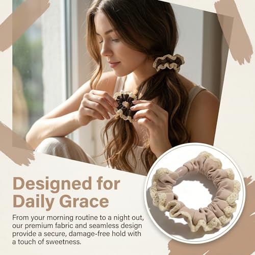 10 Pcs Lace Floral Hair Ties, 5 Colors Elastic Ponytail Holders for Women