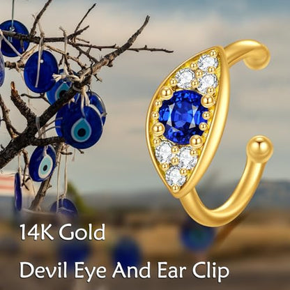 KECHO 14K Gold Ear Cuff Earrings Hypoallergenic Non Piercing Cartilage Earring Jewelry Gifts for Women - style: Evil Eye