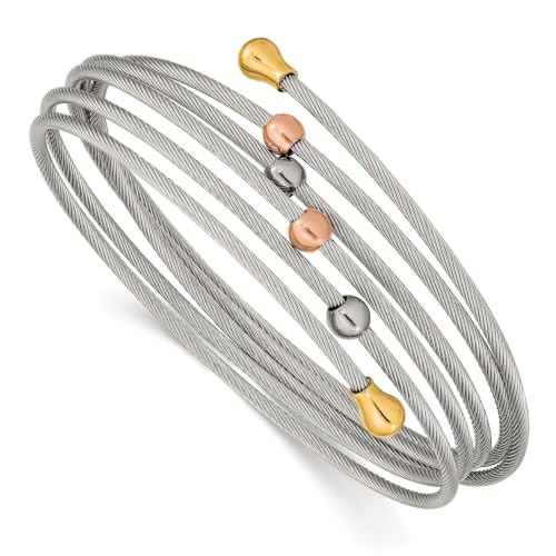 Chisel Flexible Coil Bangle in Rose & Yellow IP-Plated Stainless Steel
