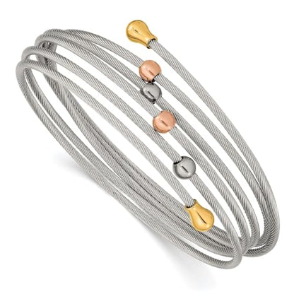 Chisel Flexible Coil Bangle in Rose & Yellow IP-Plated Stainless Steel