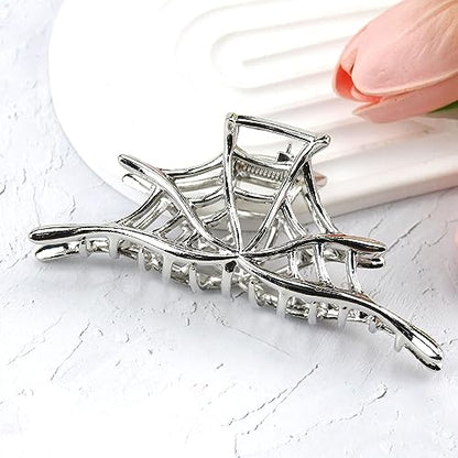 Spider Web Alloy Hair Claw Clips, 1Pcs Silver Punk & Y2K-Style Hair Accessory for Thin Hair - color: Silver Spider Web