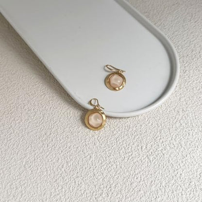 Gold Earrings for Women Dainty Stone Round Dangle Drop Earrings Colorful Resin Beaded Black White Pink Blue Dangle Drop Earrings Statement Gift - color: Nude Pink Earrings