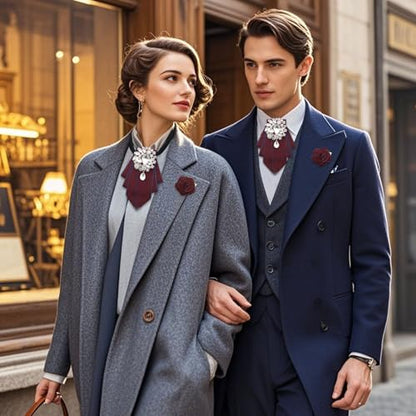 LJBFNN Bow Ties for Men Women, Pre-tied Bow Tie and Lapel Pin Set Crystal Rhinestone Bowties Men Women Wedding Party Prom - color: Red