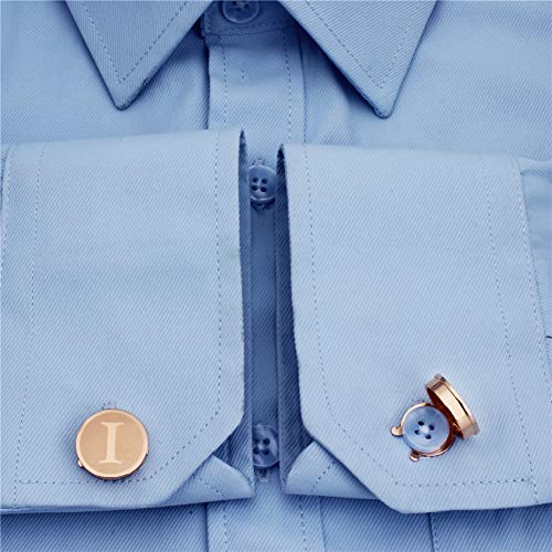 HAWSON Men's Letter Initial Button Cover Cufflinks Letter Rose Gold/Silver Suitable for Formal Business Shirt Letter A-Z - color: Rose Gold Color - I
