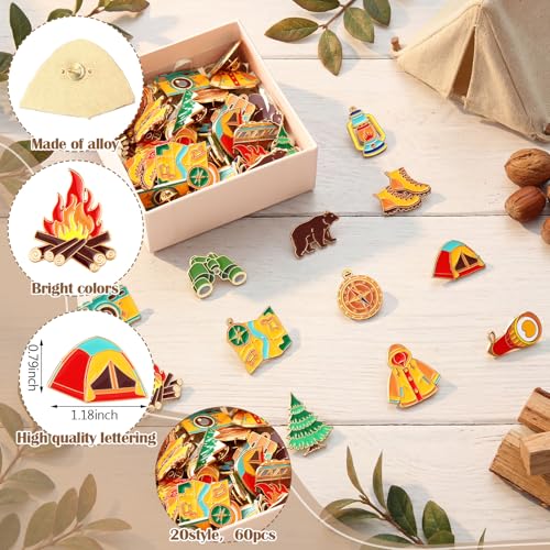 Landical 60 Pcs Western Lapel Enamel Pins Bulk Silly Goose Derby Horse Camping Coastal Cowgirl Cowboy Hat Pins for Clothing Bag Truck Hat Decor Jewelry Party Favors Gift - style: Camping