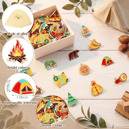 Landical 60 Pcs Western Lapel Enamel Pins Bulk Silly Goose Derby Horse Camping Coastal Cowgirl Cowboy Hat Pins for Clothing Bag Truck Hat Decor Jewelry Party Favors Gift - style: Camping