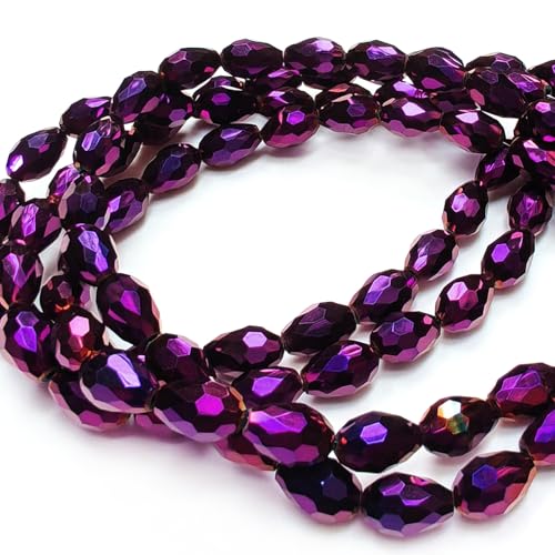 8x12mm Teardrop Glass Beads for Jewelry Making, Vertical Hole Faceted Crystal Prism Beads for Pendants Bracelet Necklace Earring, Plated Purple 100pcs - color: Plated Purple