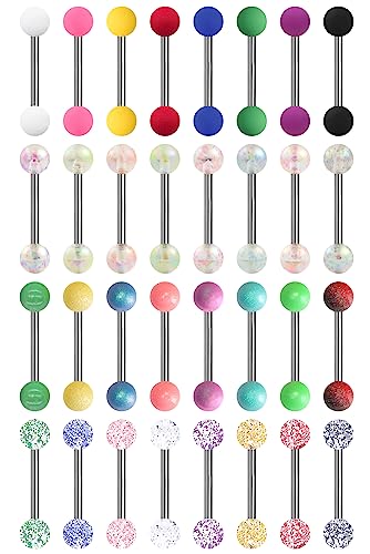 30-200Pcs 14G Surgical Steel Tongue Rings for Women Stainless Steel Nipple Rings Barbell Body Piercing - color: F: 32pcs