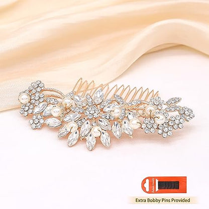 Rose Gold Wedding Hair Comb With Pearls and Crystals Wedding Hair Accessories Bridal Headpiece Or For Parties (Rose God) - color: Rose Gold