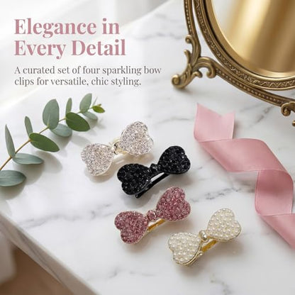 10PCS Cute Bow Hair Clips for Women Girls,Pearl & Rhinestone Bow Barrettes, Sweet Heart Shape Hair Pins,Sparkly Glitter Hair Accessories for Wedding Party Daily Wear
