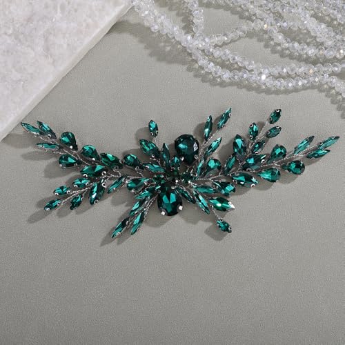 Green Rhinestones Beads Green Headband Handmade Crystal Hair Piece for Wedding Brides Bridesmaid - color: Green