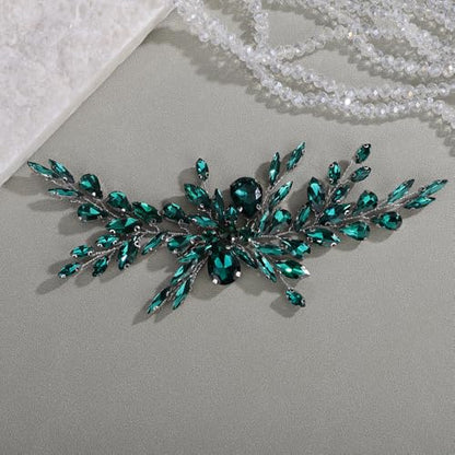Green Rhinestones Beads Green Headband Handmade Crystal Hair Piece for Wedding Brides Bridesmaid - color: Green