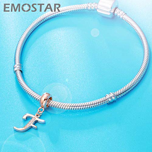 EMOSTAR Letter Charms Initial A-Z Alphabet Beads, Rose Gold 925 Sterling Silver Dangle CZ Birthstone Pendant, Gifts for European Charm Bracelet/Mothers Day/Birthday - color: Letter F
