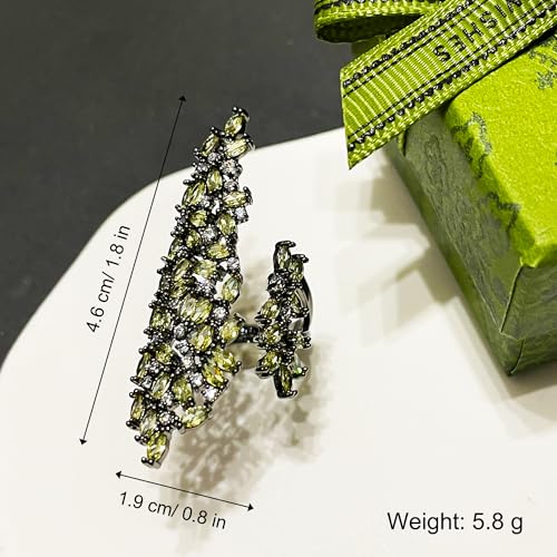 18K Gold Plated Rings for Women and Teen Girls Non Tarnish Cubic Zirconia Fidget Ring Butterfly/Snake/Mesh/Cross/Crown Knuckle Ring Open Adjustable Statement Stacking Chunky Rings - color: Green Magic