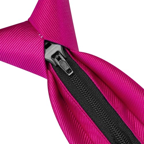 GUSLESON 3.15"（8cm） Mens Pre-tied Adjustable Zipper Tie Solid Necktie for Business and Wedding - color: Hot Pink