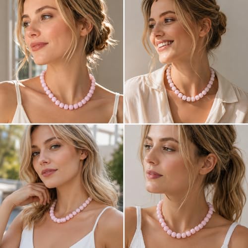 Chunky Colorful Beaded Necklace for Women Boho Summer Statement Resin Choker Necklaces Beach Jewelry Accessories - color: Pink