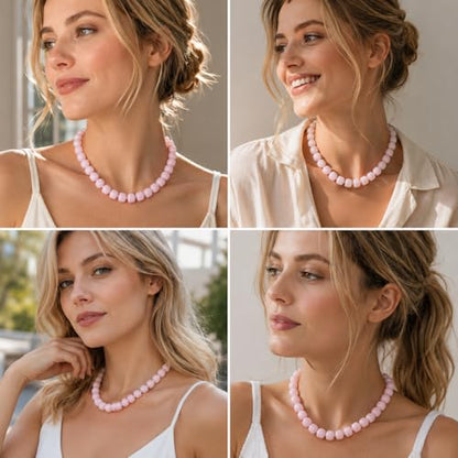 Chunky Colorful Beaded Necklace for Women Boho Summer Statement Resin Choker Necklaces Beach Jewelry Accessories - color: Pink