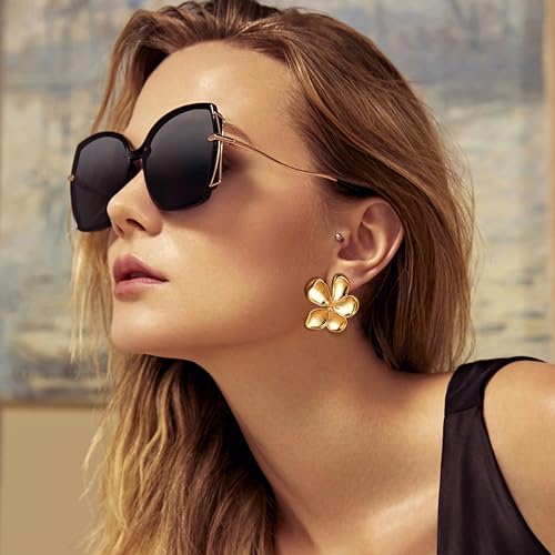 Gold Clip On Earrings for Women Trendy Non Piercing Flower Dangle Earrings Floral Earring 14K Gold Plated Lightweight Earrings for Non-Pierced Ears Fake Earrings Set - style: Flower Earrings