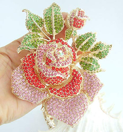 Gorgeous Wedding 5.32" Big Rose Flower Brooch Pin Austrian Crystal Pendant BZ2994 - color: Golden Red and Pink