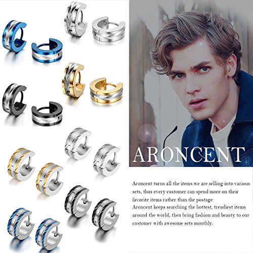 Aroncent Stainless Steel Hoop Earrings: 3-8 Pairs Men Small Hoop Huggie Hinged Earrings Set for Men Women 4mm Valentine Day Gifts - color: A-Updated Version 8PCS