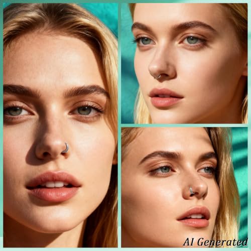 davka Nose Ring Set, 18G Hinged Hoop 8mm & 20G Nose Studs, Stainless Steel & Gold Plated, Hypoallergenic, Multiple Styles Nose Piercing Jewelry - color: Silver/3Pcs Hoops/18gauge 8mm/Set B