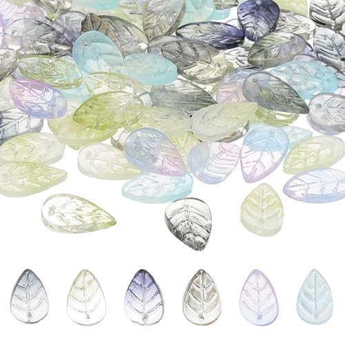 PATIKIL Leaf Beads, 50Pcs Crystal Translucent Czech Glass Beads for DIY Jewelry Making Bracelets Necklace, Gradient Multicolor - color: Gradient Multicolored