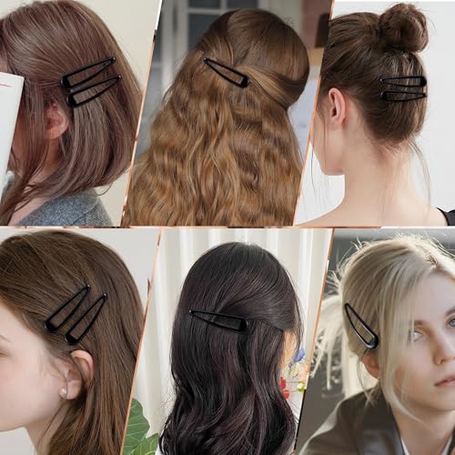 24 PCS 2.36 In Metal Snap Hair Barrettes For Women Water Drop Shape Hair Clips For Thick Thin Fine Hair,Bright Black - color: Bright Black