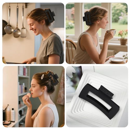 CHANDAT Hair Clips for Women, Flat Hair Clips, 8 pcs, 2style - Black | 4.3 Inch Large Square Hair Claw Clips & Flat Hair Clips, Thick & Thin Hair, Hair Accessories for Women, Strong Hold Non-Slip - color: Black