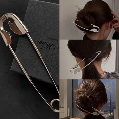 Metal Hair Pins, Funny Pin Shape Design Hair Stick Pin, French Style Hair Stick Clips, Silver, 2-Pack, for Vintage Hairstyle Accessories