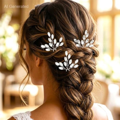 Heread Crystal Bride Wedding Hair Pins Rhinstones Bridal Hair Accessories Head Piece for Women and Girls (Pack of 3) - color: A Silver
