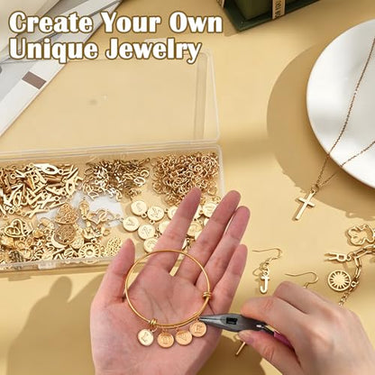 402 Pcs Gold & Silver Charms for Jewelry Making | Includes 156 Letter Initial, 46 Charms & 200 Jump Rings for Keychains, Bracelets, Necklaces, Earrings, DIY Crafts - color: Gold Charm & Sliver Charm-402P