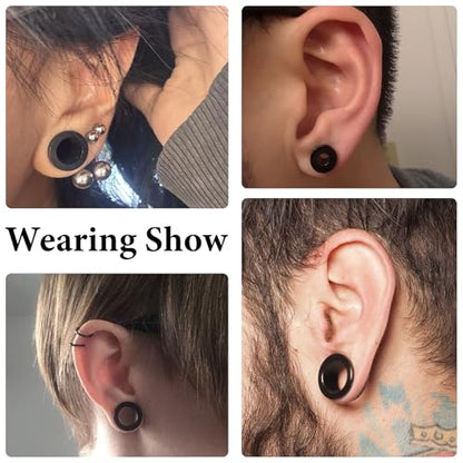14G-00G Hollow Gauges Tunnels Stretching Kit 316L Surgical Steel Ear Gauges Plugs Earring Lobe flesh Tunnel Gauge Stretcher Silver Black Gold Color Tone - color: Black:14G-00G