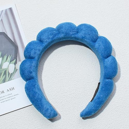 Spa Headbands for Washing Face Makeup Skin Care Headband Women Bubble Facial Beauty Headbands Puffy Shower Towel Band Hair Headband - color: Dark Blue