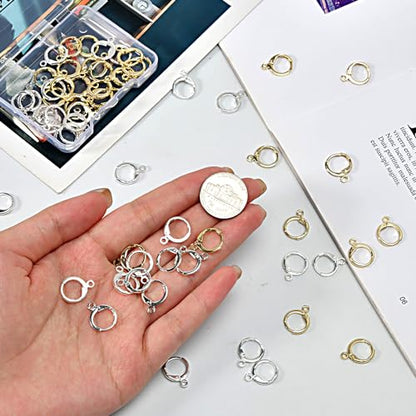 60pcs Mix 14K Gold and Silver Filled Hoop Huggie Earring Hooks,Hypoallergenic Dangle Tarnish Resistant Gold Lever Back Earring Hooks Earwire for Jewelry Making Supplies (Gold/Silver) - color: Gold / Silver
