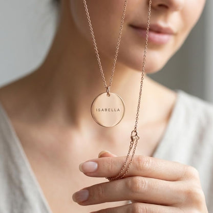 Personalized Engraved Name Necklace Minimalist Disc Jewelry Stainless Steel Dainty Pendant Birthday Mommy Gift
