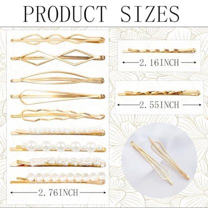 18 PCS Gold Geometric Elegant Barrette Pearls Hair Clamps Styling Fancy Women Girls Preppy Hair Clips Bridal Minimalist Bobby Pins Dainty - color: Gold-3