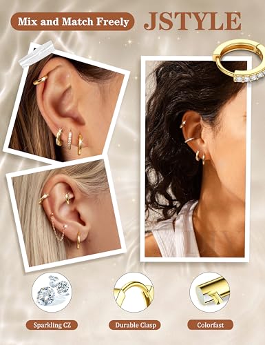 Jstyle Small Gold Hoop Earrings for Women Hypoallergenic Earring Stacks | 4 Pairs Huggie Hoop Earrings, Cartilage Earring Set for Sensitive Ears, Comfort Waterproof Earrings, Ideal Jewelry Gift - color: 14K Gold Style2