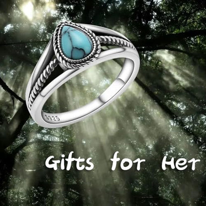 Boho Turquoise Ring for Women Sterling Silver Western Style Statement Ring Bohemian Jewelry Gifts - style: Turquoise-B