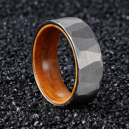 2/4/6/8mm Black/silver/gold Tungsten Rings for Men Womens Couple Fashion Jewelry Promise Engagement Wedding Band Hammered Inner ring inlaid with olive wood Carbide Polished Edge Comfort Fit - color: 8MM olive wood silver