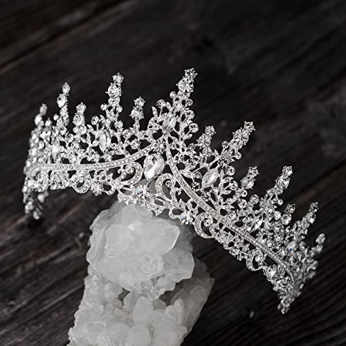 SWEETV Crystal Wedding Tiara for Women, Royal Queen Crown Headband, Rhinestone Princess Hair Accessories for Prom Birthday - color: 0.Silver