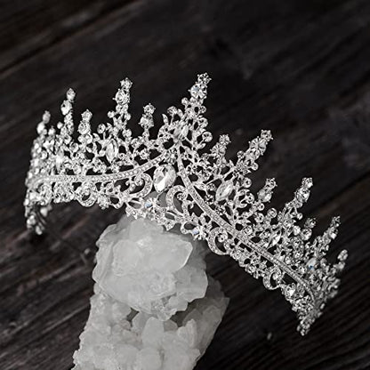 SWEETV Crystal Wedding Tiara for Women, Royal Queen Crown Headband, Rhinestone Princess Hair Accessories for Prom Birthday - color: 0.Silver