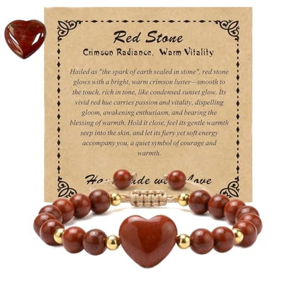 Heart Crystal Bracelet,Natural Gemstone Healing Bead Bracelet | Handmade Jewelry Gifts for Women Men,Graduation Gift for Her - color: Red Stone Bracelet